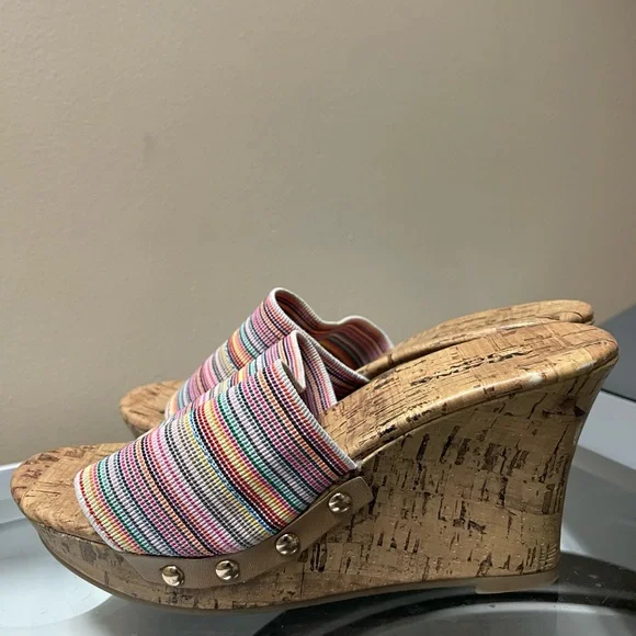 Arizona Jean Co. Multicolor Elastic Striped Cork Wedge Slide Sandals - Women - Picture 10 of 13